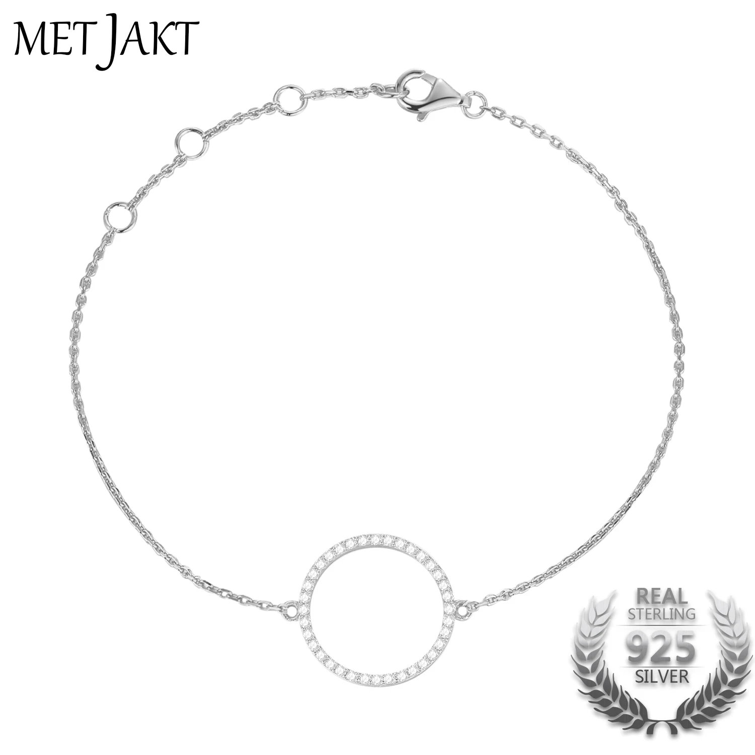 MetJakt 14k Rose Gold Color 925 Sterling Silver Hollow Out Circle Charm Bracelet with AAA+ Cubic Zirconia for Women Fine Jewelry | Украшения