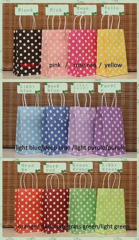 20pcs/lot--21*13*8cm Hot/Polka Dot kraft paper bag/Festival gift bags/Paper bag with handles/wedding gift bag
20pcs/lot--21*13*8cm Hot/Polka Dot kraft paper bag/Festival gift bags/Paper bag with handles/wedding gift bag