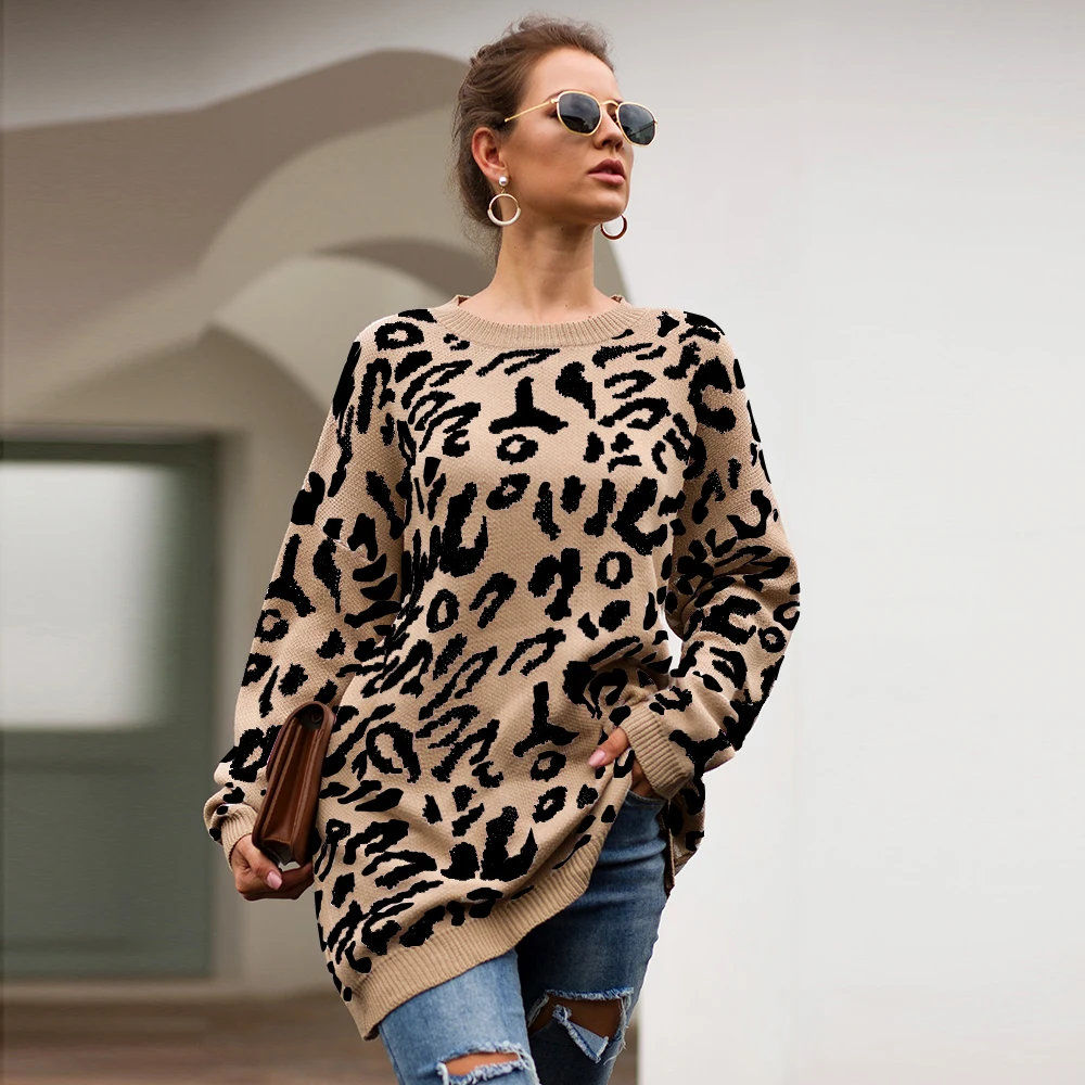 Khaki Top Four-color Long-sleeved Loose Leopard Print Sweater New Style 2019 Green Sweater Autumn Blouse Women's clothes Winter
Khaki Top Four-color Long-sleeved Loose Leopard Print Sweater New Style 2019 Green Sweater Autumn Blouse Women's clothes Winter