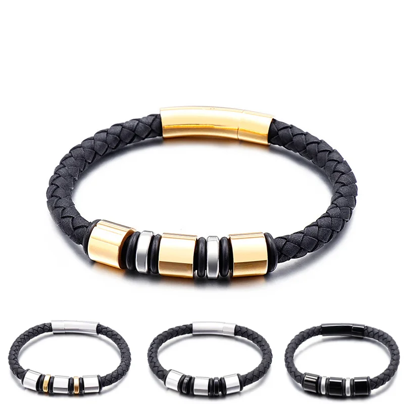 Transfer Beads Couple Bracelet Black/Silver/Gold Color Braided Leather Bracelet Casual Rope Stainless Steel Male Jewelry
Transfer Beads Couple Bracelet Black/Silver/Gold Color Braided Leather Bracelet Casual Rope Stainless Steel Male Jewelry
