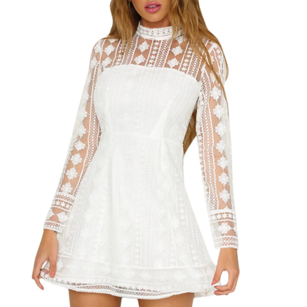 Short A Line Dress Women Keyhole Back Stand Collor White Lace Dresses Long Sleeve Sexy Backless Mini Dress #EP
Short A Line Dress Women Keyhole Back Stand Collor White Lace Dresses Long Sleeve Sexy Backless Mini Dress #EP