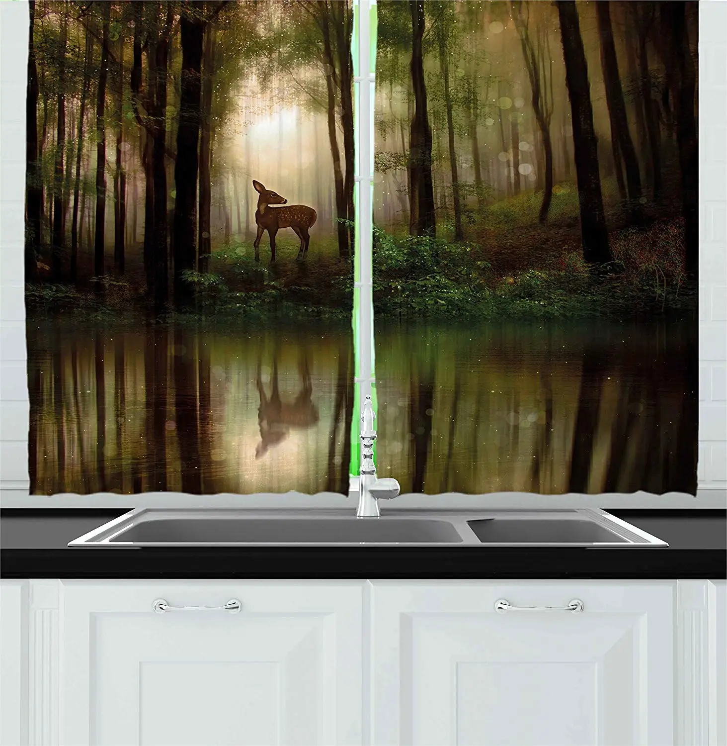 Nature Curtains Baby Deer in The Forest with Reflection on Lake Foggy Woodland Graphic Window Drapes for Living Room Bedroom
Nature Curtains Baby Deer in The Forest with Reflection on Lake Foggy Woodland Graphic Window Drapes for Living Room Bedroom