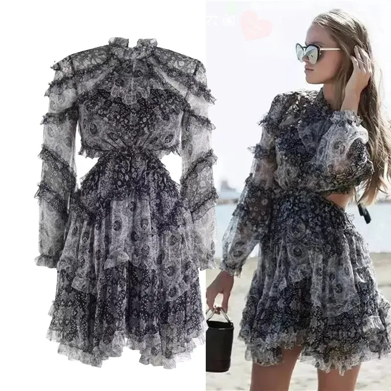 Fashion Designer Runway Mini Dress Women's Backless Ruffles Floral Print Chiffon Mini Dress Sexy Backless Party Dresses
Fashion Designer Runway Mini Dress Women's Backless Ruffles Floral Print Chiffon Mini Dress Sexy Backless Party Dresses