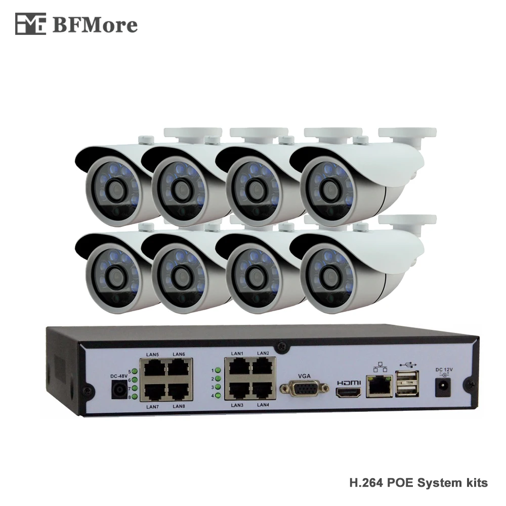 BFMore H.264 720P POE 8CH NVR Kit CCTV System IP Camera P2P IR IP66 Outdoor Weatherproof Video Security Surveillance Set | Безопасность