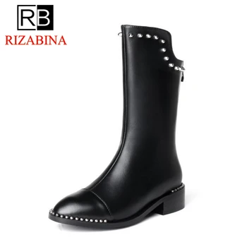 RizaBina Women Winter Flats Boots Genuine Leather Shoes Woman Zipper Mid Calf Boots Rivets Fashion Designer Shoes Size 34-40
RizaBina Women Winter Flats Boots Genuine Leather Shoes Woman Zipper Mid Calf Boots Rivets Fashion Designer Shoes Size 34-40