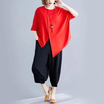 Johnature 2020 New Loose Casual Womens Two Pieces Sets Long Irregular Top Elastic Waist Pockets Calf-length Pants Summer Sets
Johnature 2020 New Loose Casual Womens Two Pieces Sets Long Irregular Top Elastic Waist Pockets Calf-length Pants Summer Sets