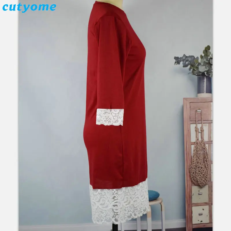 Mommy And Me Family Matching Dress Outfits Lace Patchwork Autumn Christmas Clothes Women Girls Red Wedding Dresses Clothing (13)