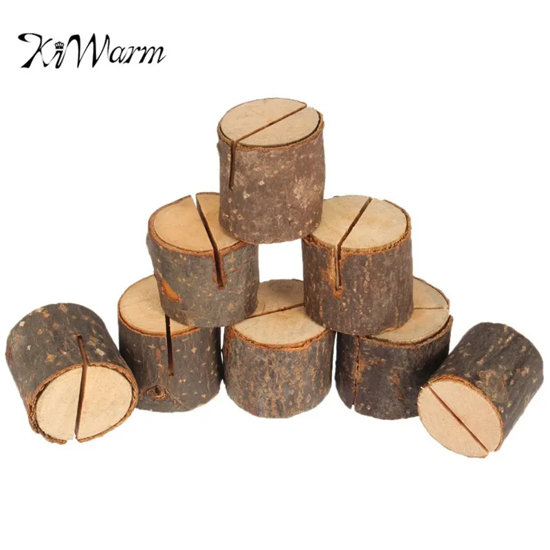 Image KiWarm 10pcs Tree Stump Design Wooden Base Wedding Table Number Place Name Card Memo Photo Stand Holder Party Ornament Decor