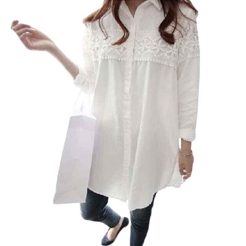 

2017 New Autumn White Lace Blouse Plus Size 4XL Women Tops Casual Loose Blouses Long Sleeve Vintage Ladies Shirts Blusas AB318