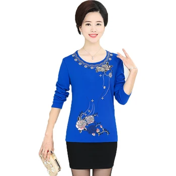 Woman Autumn Blouses Blue Red Purple Flower Print Tops Middle Aged Womens Long Sleeve O-neck Knitted Blouse Plus Size Shirt 50s
Woman Autumn Blouses Blue Red Purple Flower Print Tops Middle Aged Womens Long Sleeve O-neck Knitted Blouse Plus Size Shirt 50s