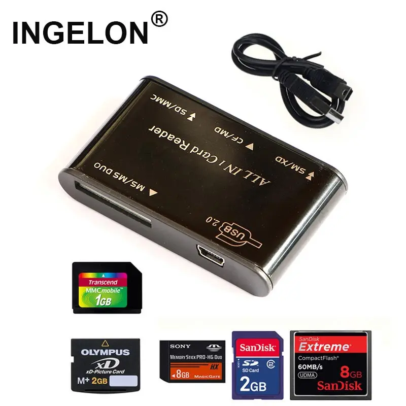 All in One Card Reader USB 2.0 SM XD CF MD SD MMC MS DUO Flash Memory Cardreader with USB Cable Mini Multi Adapter Dropshipping
All in One Card Reader USB 2.0 SM XD CF MD SD MMC MS DUO Flash Memory Cardreader with USB Cable Mini Multi Adapter Dropshipping