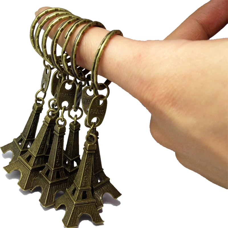 

10pcs/lot Paris Eiffel Tower Keychains Bronzed 5cm Height Metal Creative Model Keyring For Christmas Gift