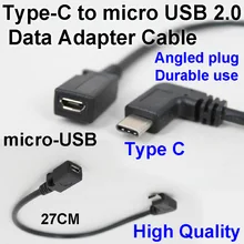 USB3.1 Type-C to Micro USB 2.0 Female Data Power Charge Cable 90 Degree Right Angled bend elbow bent crooked connector convertor