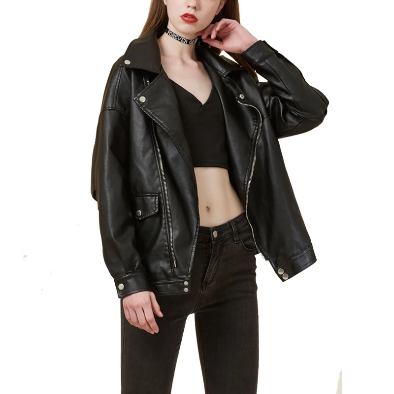 2019 New Spring Women Black Pu Leather Jackets Zipper Oversize Motorcycle Coat Turn-down Collar Faux Leather Female Jacket LJ44
2019 New Spring Women Black Pu Leather Jackets Zipper Oversize Motorcycle Coat Turn-down Collar Faux Leather Female Jacket LJ44