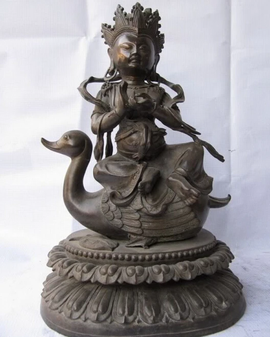 S1362 12"Tibetan Pure Bronze Carved Kwan-yin Bodhisattva Buddha Ride on duck Statue D0318
S1362 12"Tibetan Pure Bronze Carved Kwan-yin Bodhisattva Buddha Ride on duck Statue D0318