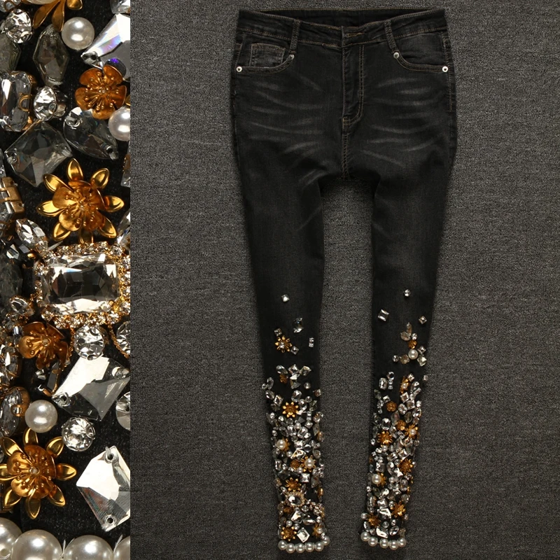 Elastic Skinny jeans woman Female Jeans Denim Beading Diamond Jeans Female Denim Pencil Pants Fashion Casual Black size 30
Elastic Skinny jeans woman Female Jeans Denim Beading Diamond Jeans Female Denim Pencil Pants Fashion Casual Black size 30
