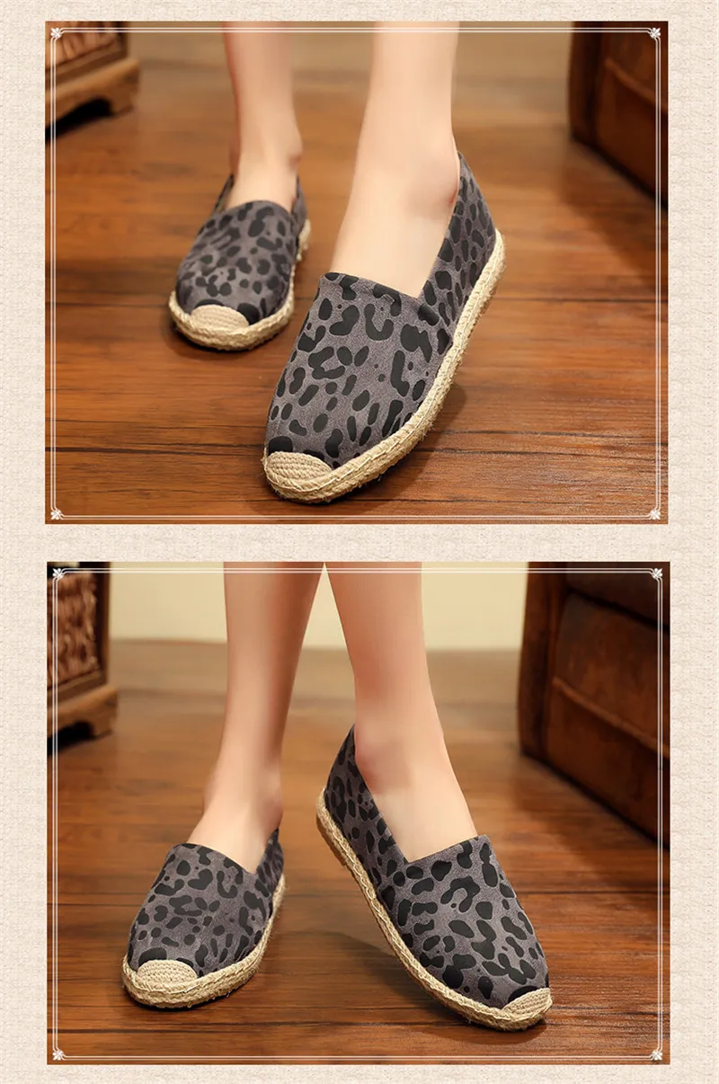 D Knight Leopard Grain Flat Shoes Women Hemp Fisherman Espadrilles Loafers Casual Round Toe Women Flat Shoes Size Big Size 35-40 (25)