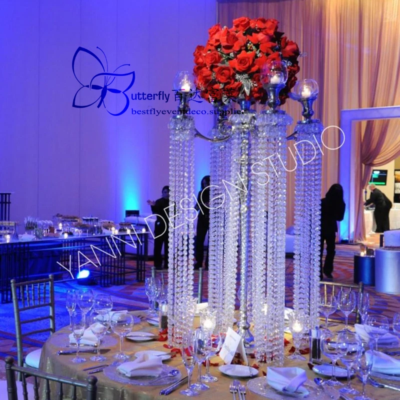 5 arm Candle Crystal Candelabra Wedding Centerpiece -27 Inches tall with Hanging Crystal Prisms
5 arm Candle Crystal Candelabra Wedding Centerpiece -27 Inches tall with Hanging Crystal Prisms