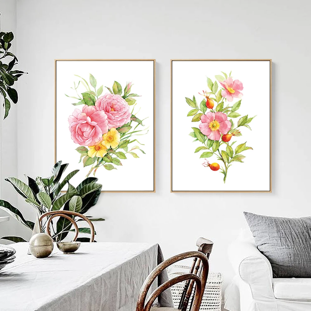 Фото Настенный плакат с розовыми цветами Весенняя Картина на холсте яркая цветочная