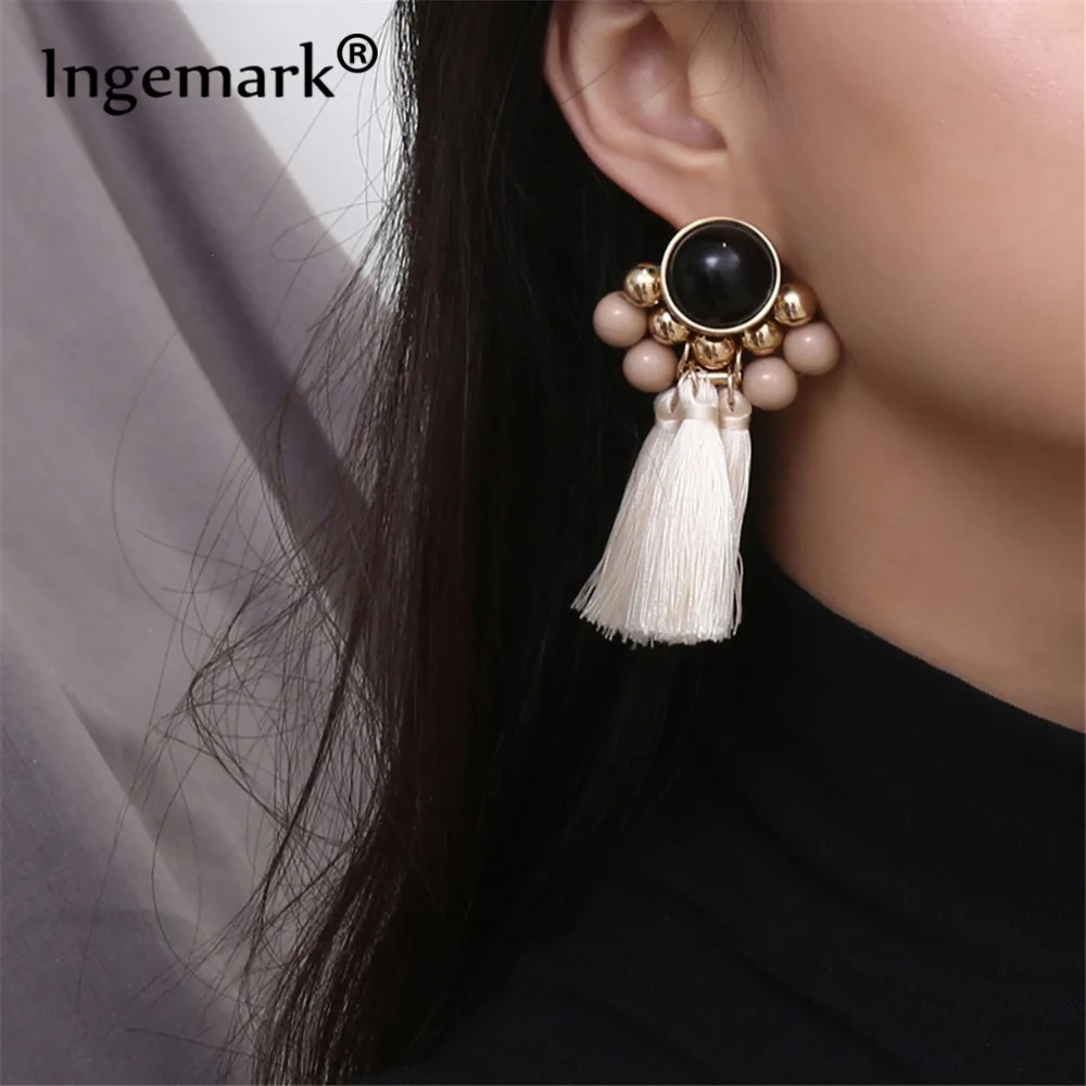 Ingemark Korean Handmade Statement White Tassel Earring Sweet Black Round Pink Alloy Beads Long Drop Earrings Girlfriend Jewelry
Ingemark Korean Handmade Statement White Tassel Earring Sweet Black Round Pink Alloy Beads Long Drop Earrings Girlfriend Jewelry