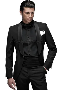 2016 Classic Mens Suits Groomsmen Shawl Satin Lapel Groom Tuxedos Black Wedding Best Man Suit (Jacket+Pants+Tie+Girdle) B655 
2016 Classic Mens Suits Groomsmen Shawl Satin Lapel Groom Tuxedos Black Wedding Best Man Suit (Jacket+Pants+Tie+Girdle) B655