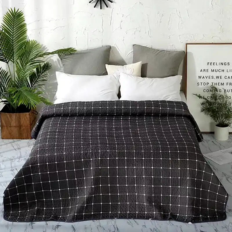 Black White Plaid Printed Simple European Soft Summer Blanket