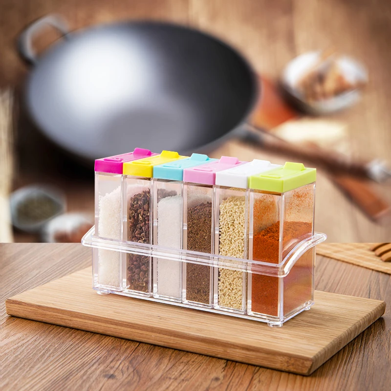 Acrylic transparent Spice Jar Colorful Lid Seasoning Box 6pcs/set Kitchen Tools Salt Condiment Cruet Storage box Containers
Acrylic transparent Spice Jar Colorful Lid Seasoning Box 6pcs/set Kitchen Tools Salt Condiment Cruet Storage box Containers