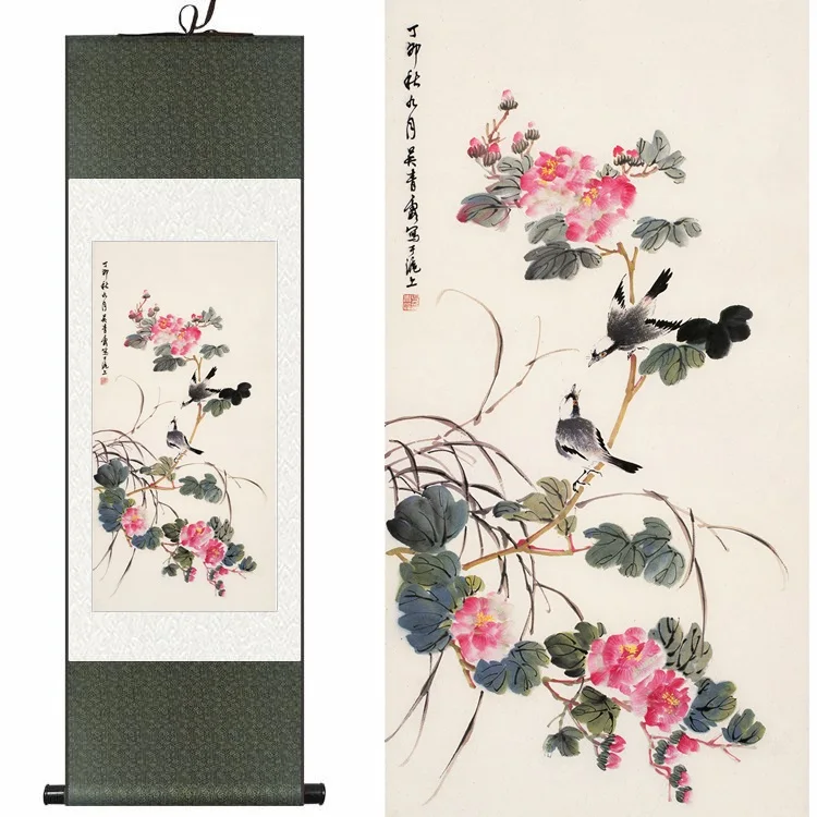 Chinese Silk watercolor flower & birds Hibiscus ink art print feng shui canvas wall picture damask framed scroll painting gift
Chinese Silk watercolor flower & birds Hibiscus ink art print feng shui canvas wall picture damask framed scroll painting gift