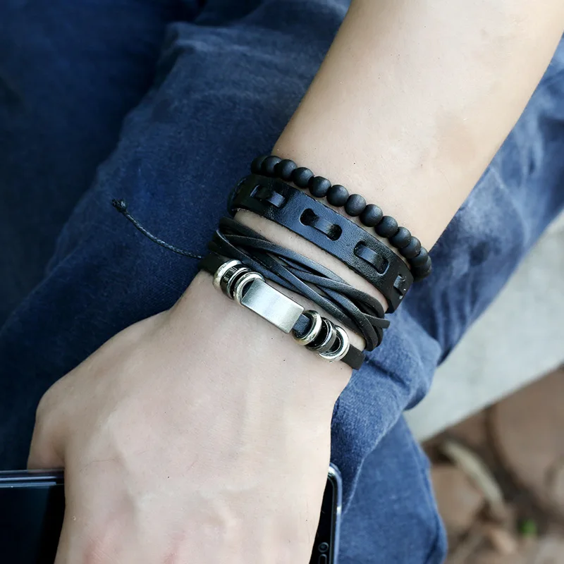 3 Pcs/set European and American Punk Vintage Handmade Woven Leather Alloy Beaded Adjustable Bracelet Men's Fashion Jewelry
3 Pcs/set European and American Punk Vintage Handmade Woven Leather Alloy Beaded Adjustable Bracelet Men's Fashion Jewelry