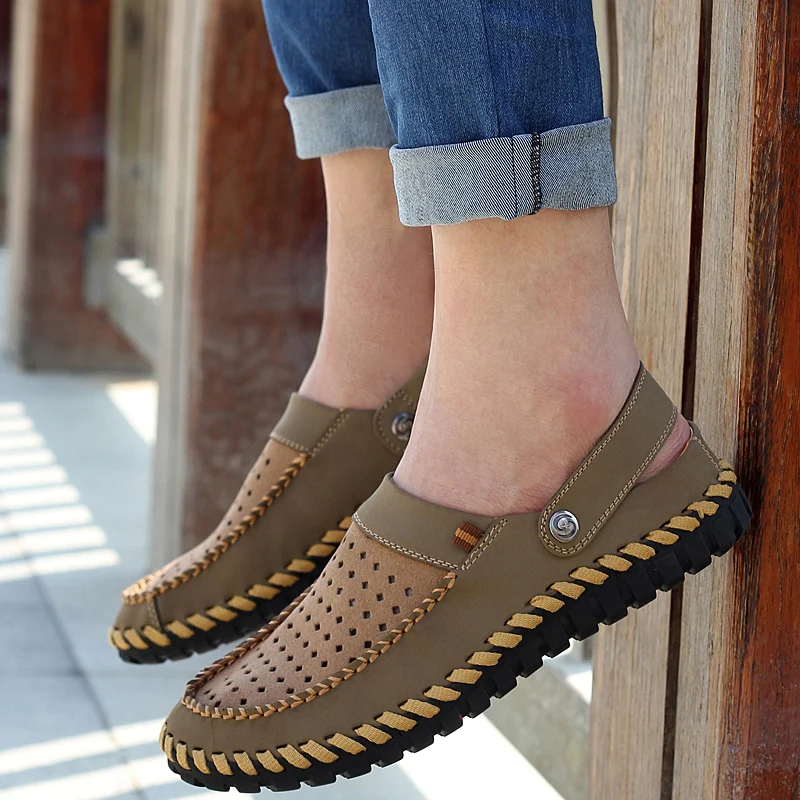 Фото Eosnyx/летние мужские сандалии из спилка повседневная обувь кроссовки уличная
