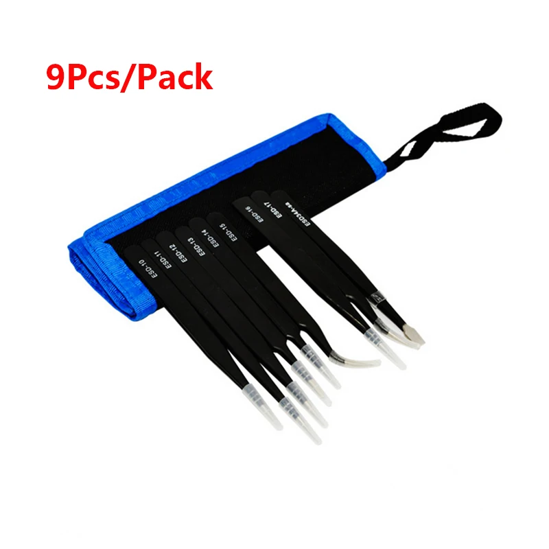 9Pcs ESD Precision Tweezers Tools Kit Anti-static Stainless Steel Tweezers with Storage Bag for Lab Electronics Jewelry
9Pcs ESD Precision Tweezers Tools Kit Anti-static Stainless Steel Tweezers with Storage Bag for Lab Electronics Jewelry