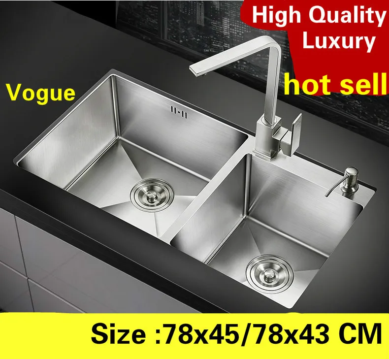 

Free shipping Apartment luxury kitchen manual sink double groove multifunction 304 stainless steel hot sell 780x450/780x430 MM