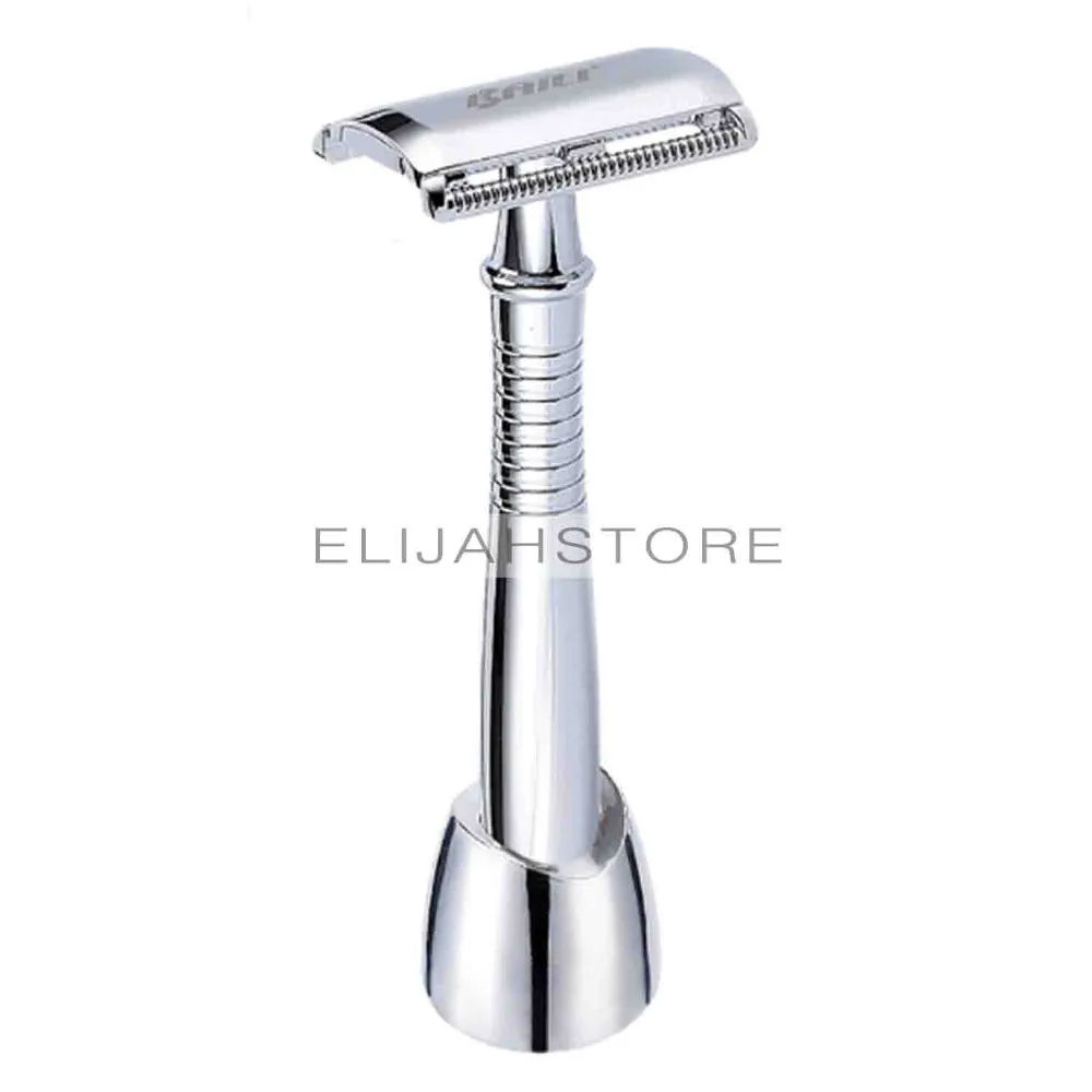 Image BAILI BD194 Silver Long Handle Double Edge Blade Safety Razor Shaver Men Hair Shaving Razor with 5pcs Blades Supplies