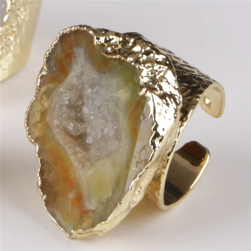 big gold polished champagne beige yellow geode crystal stone slice bead charm adjust open hammered ring cuff for woman man
big gold polished champagne beige yellow geode crystal stone slice bead charm adjust open hammered ring cuff for woman man
