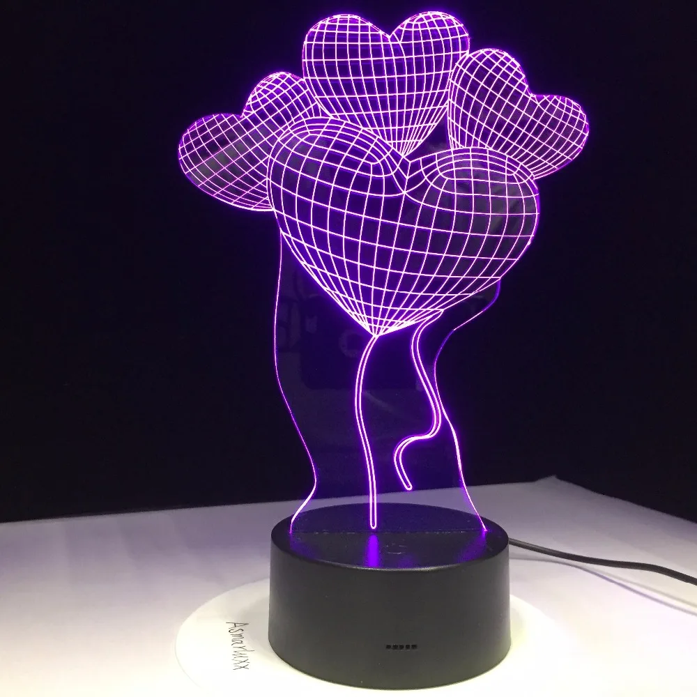 3D светодиодный светильник USB ночник любовь сердце шары креативный подарок на