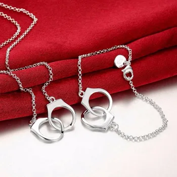 New 925 stamped silver plated Jewelry Set romantic creative handcuffs pendant necklace bracelets fashion Valentines Day gifts
New 925 stamped silver plated Jewelry Set romantic creative handcuffs pendant necklace bracelets fashion Valentines Day gifts