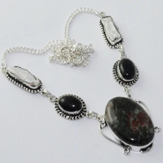 Jaspers & Sun Stone & Biwa жемчужное ожерелье серебряное покрытие над медью, 48,5 см, N1920
Jaspers & Sun Stone & Biwa жемчужное ожерелье серебряное покрытие над медью, 48,5 см, N1920