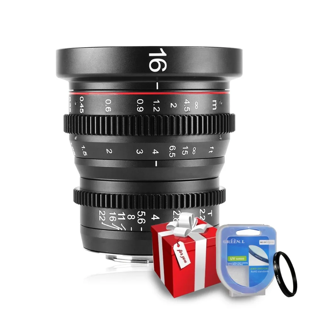 

Meike 16mm T2.2 Manual Focus Aspherical Portrait Cine Lens for Mount Olympus Panasonic Lumix MFT, M4/3 G9 GH1 GH2 GH3 G6 E-P5