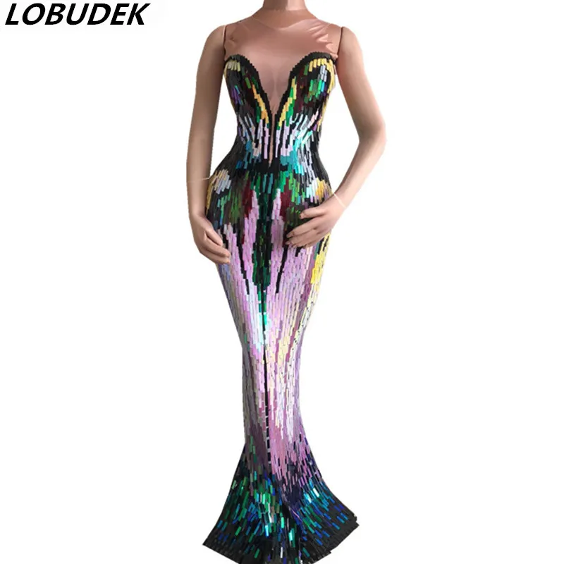 Bar Female stage Costume multicolor Sequins Trailing long Dress Sparkly Crystals one piece dresses Party Celebration Mermaid
Bar Female stage Costume multicolor Sequins Trailing long Dress Sparkly Crystals one piece dresses Party Celebration Mermaid