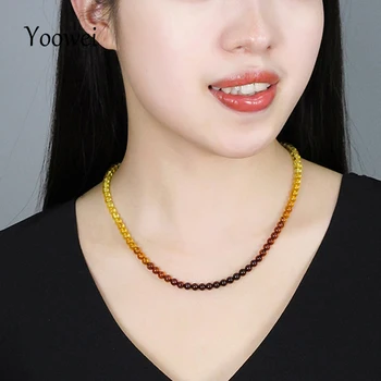 

Yoowei 5mm/6mm New Rainbow Amber Necklace for Women 45cm Diy Elegant Genuine Round Beads Natural Baltic Amber Jewelry Wholesale