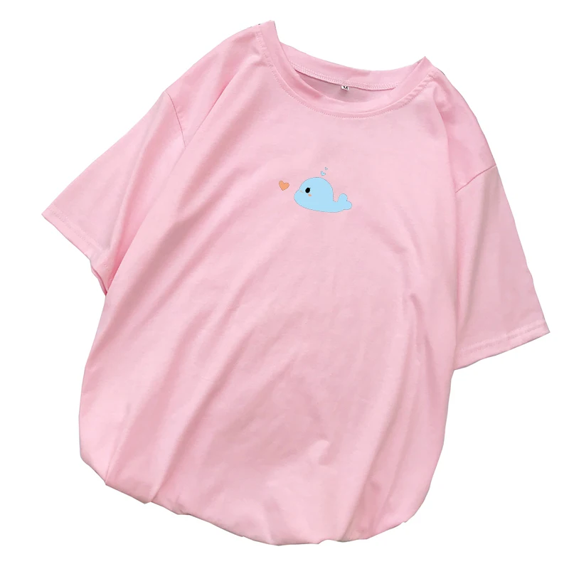 Dolphin Tshirt New Korean Clothes Women Summer Short Sleeve Tops Casual Kawaii Cartoon Print Tee Shirt Femme Harajuku Streetwear (3)