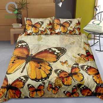 

BOMCOM 3D Bedding Sets Digital Printing A Group of Graceful Watercolor Butterflies 100% Microfiber Rich Yellow To Light Brown