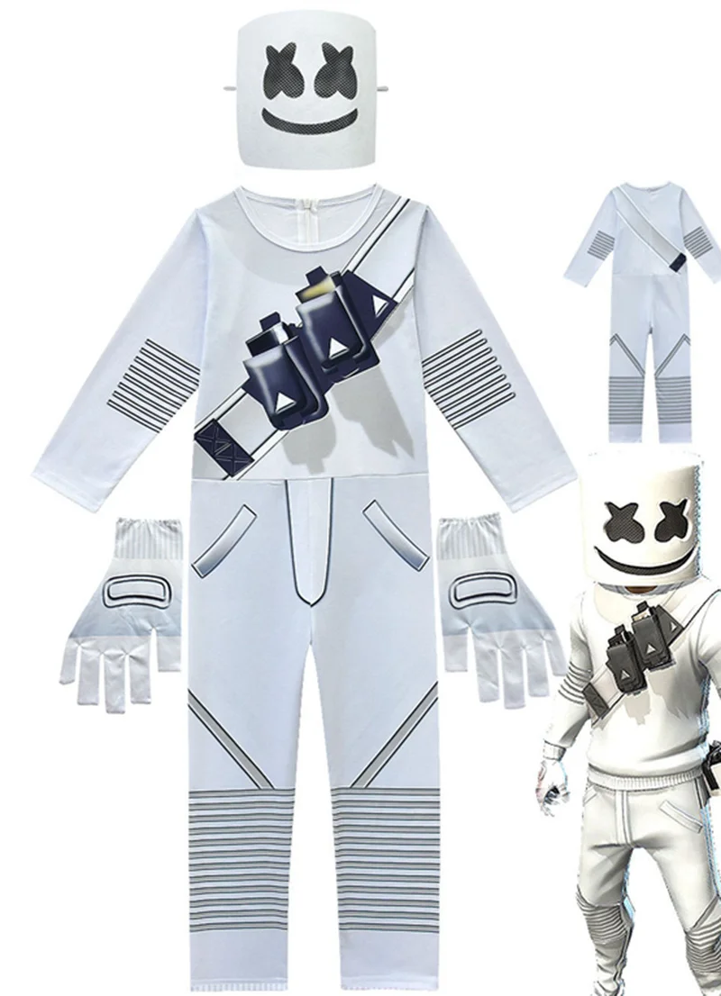 New children's DJ mask Marshmello Fortnight decoration boy girl tights cosplay clothes Halloween performance show costume
New children's DJ mask Marshmello Fortnight decoration boy girl tights cosplay clothes Halloween performance show costume