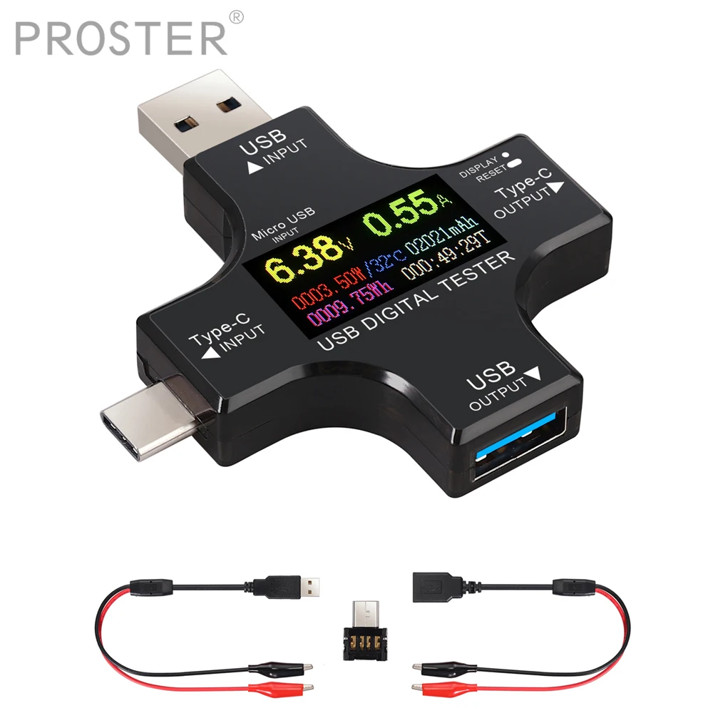 Proster 2 in 1 Type C USB Tester Color Screen LCD Digital Multimeter Detector USB Cable Charger Indicator DC3.6-30V/0-5.1A
Proster 2 in 1 Type C USB Tester Color Screen LCD Digital Multimeter Detector USB Cable Charger Indicator DC3.6-30V/0-5.1A