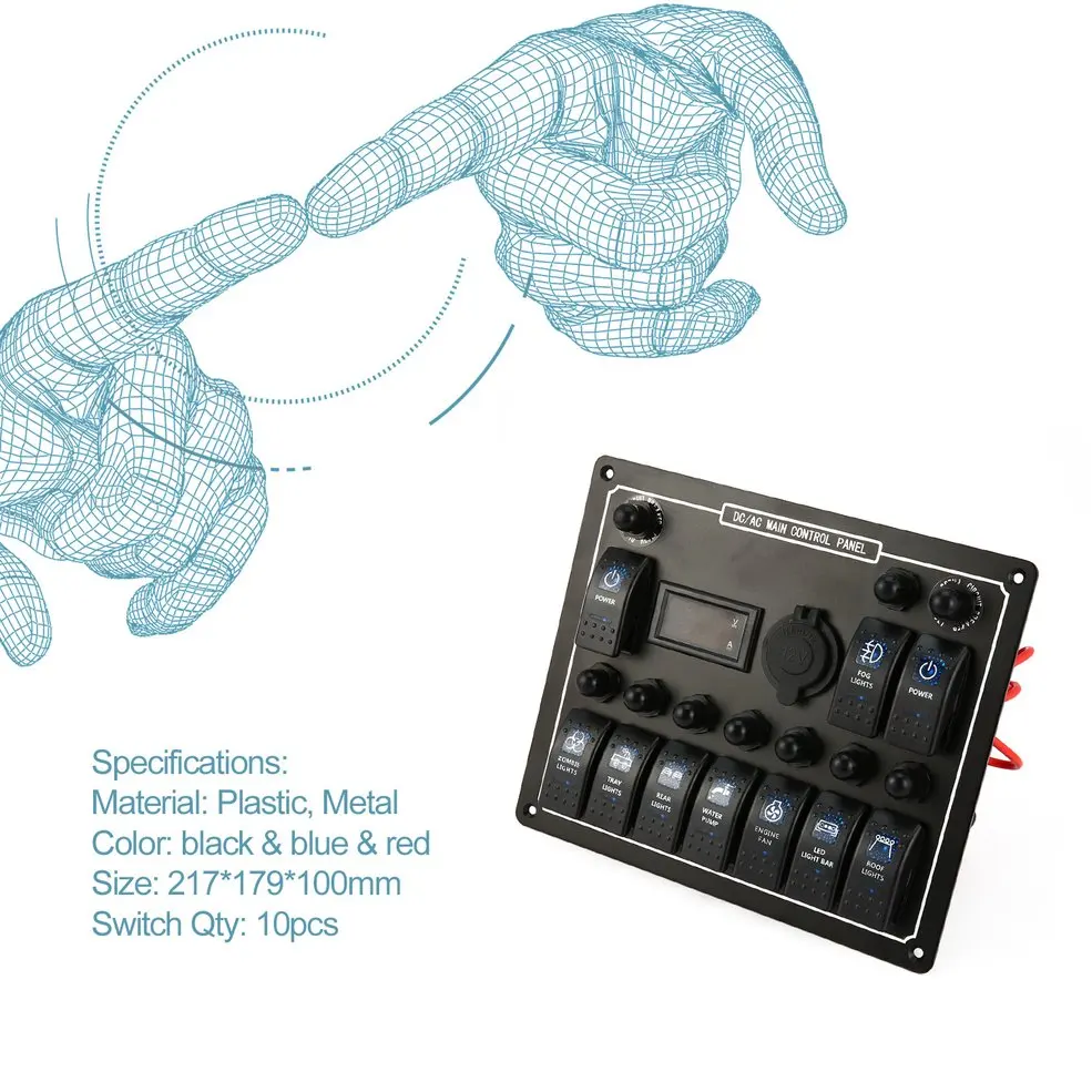 Professional Waterproof DC/AC Main Control Panel 10 Gang Car Boat Marine Rocker Switch Panel Digital Current Voltage Meter
Professional Waterproof DC/AC Main Control Panel 10 Gang Car Boat Marine Rocker Switch Panel Digital Current Voltage Meter