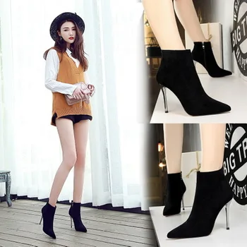 Autumn and winter fashion simple thin heel ultra high heel suede pointed sexy club show thin women short boots party shoes
Autumn and winter fashion simple thin heel ultra high heel suede pointed sexy club show thin women short boots party shoes