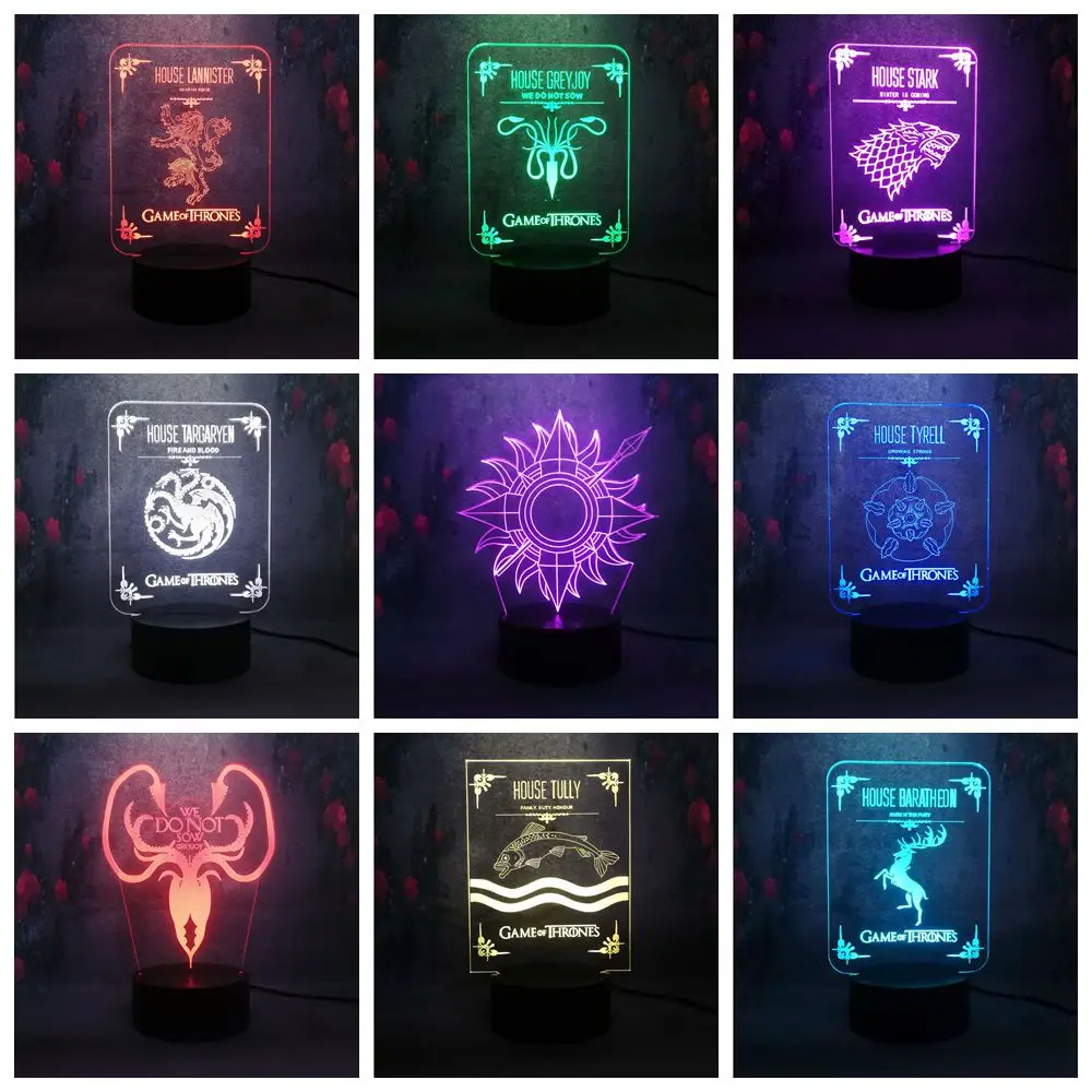 Game of Thrones a Song of Ice and Fire Family Emblem Picture Show Night Light 3D USB RGB Charge Bulb Child Apply Desk Lamp Gift
Game of Thrones a Song of Ice and Fire Family Emblem Picture Show Night Light 3D USB RGB Charge Bulb Child Apply Desk Lamp Gift