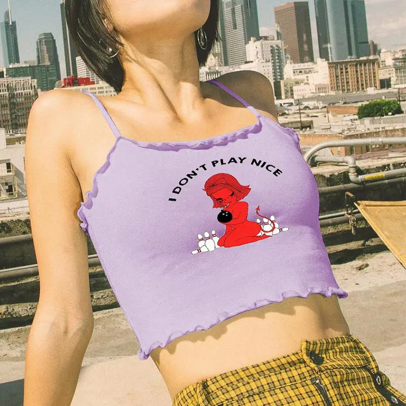 Women's Evil Angel Print Ruffled Cropped Camisole Sexy Spaghetti Strap Tank Tops Ladies 2019 Summer Short Top Tee Camis Female
Women's Evil Angel Print Ruffled Cropped Camisole Sexy Spaghetti Strap Tank Tops Ladies 2019 Summer Short Top Tee Camis Female