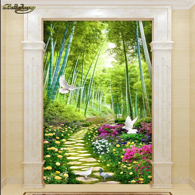 Фото Пользовательские фото настенные росписи наклейки свежий бамбуковый лес путь 3D