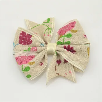 500pcs/lot New Baby Girl Linen Printing Bow Hair Clips Fish Tail Clips